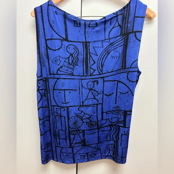 Chico’s Travelers Tank Top Women Blue/Black Abstract Print Size Large - Picture 3 of 5